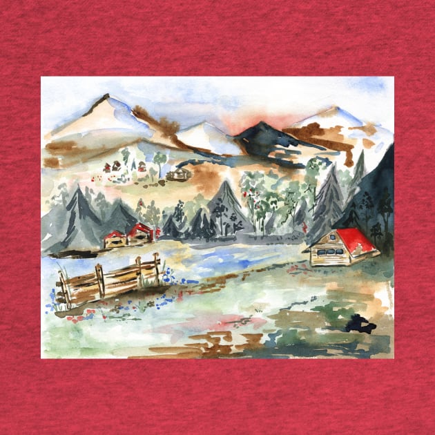 Mountain landscape watercolor painting by Flowersforbear